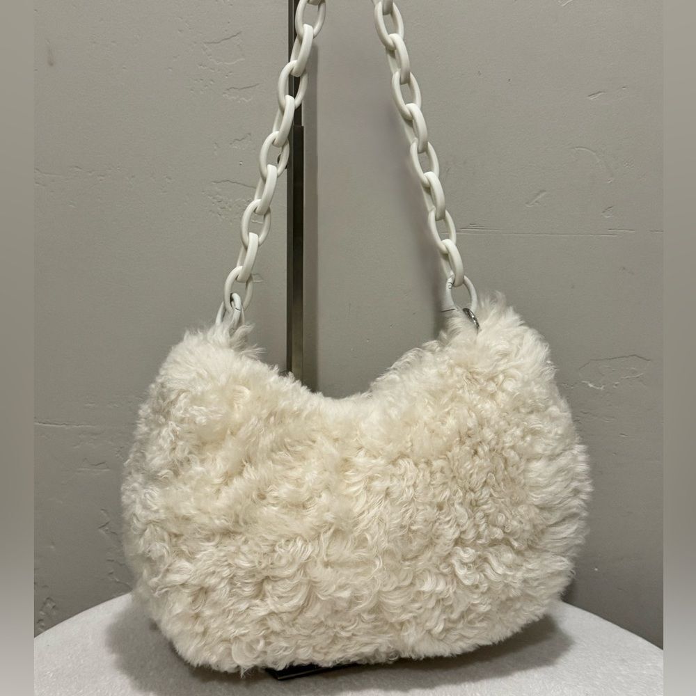 Genuine Lamb Fur (Shearling) Handmade Half Moon Handbag, Includes 2 Style Straps